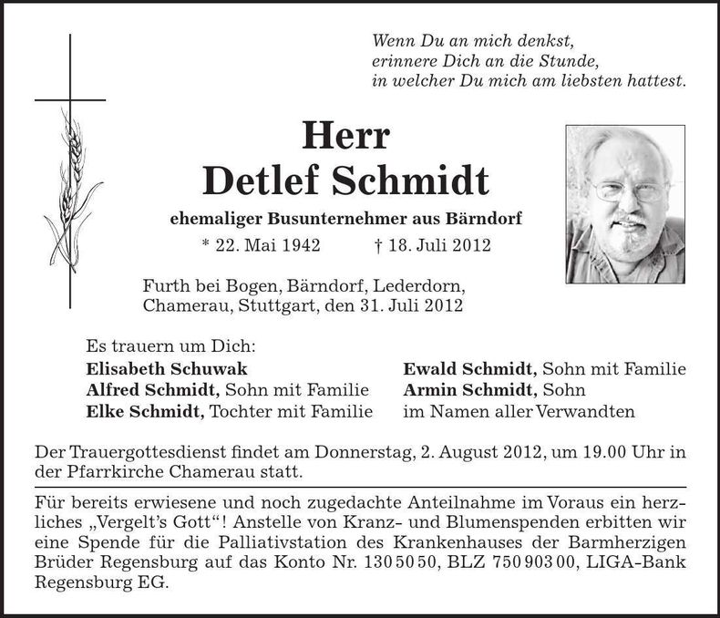 Traueranzeige Detlef Schmidt