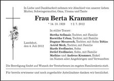 Traueranzeige Berta Krammer