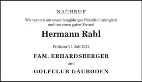 Traueranzeige Hermann Rabl