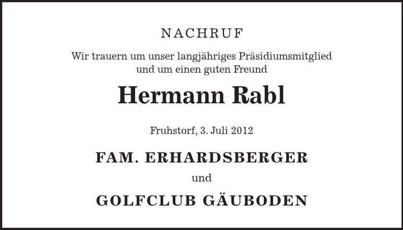 Traueranzeige Hermann Rabl