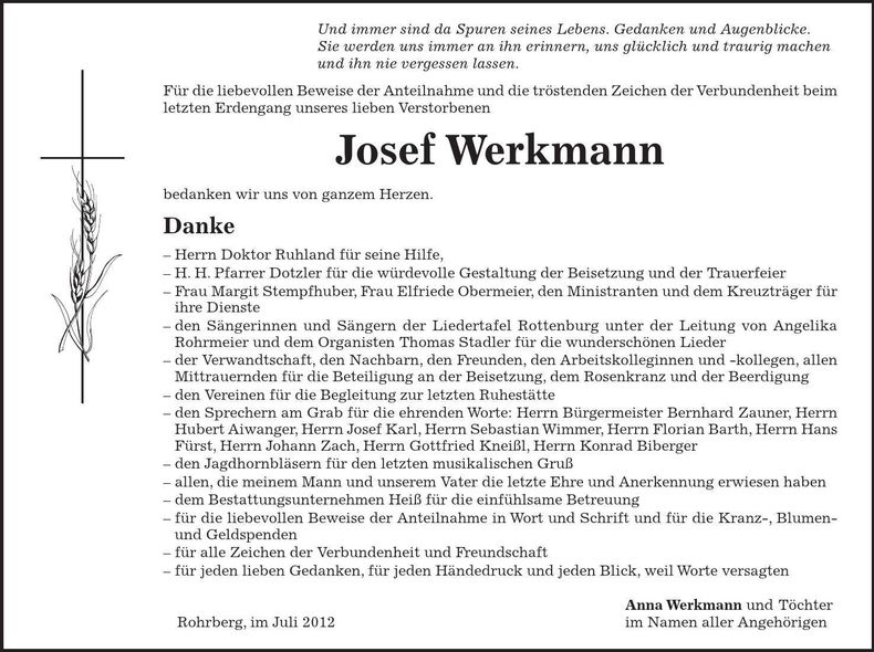 Traueranzeige Josef Werkmann