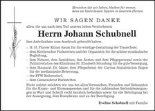 Traueranzeige Johann Schubnell