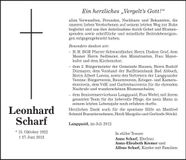 Traueranzeige Leonhard Scharf