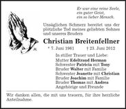Traueranzeige Christian Breitenfellner