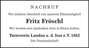 Traueranzeige Fritz Fröschl