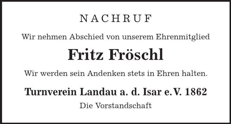 Traueranzeige Fritz Fröschl