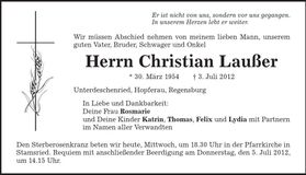 Traueranzeige Christian Laußer
