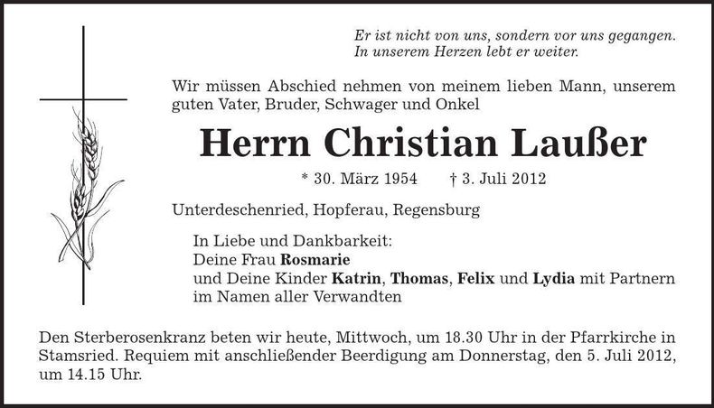 Traueranzeige Christian Laußer