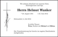 Traueranzeige Helmut Wanker