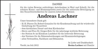 Traueranzeige Andreas Lachner