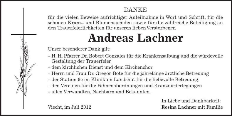 Traueranzeige Andreas Lachner