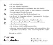 Traueranzeige Florian Jahrstorfer