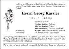 Traueranzeige Georg Kassler