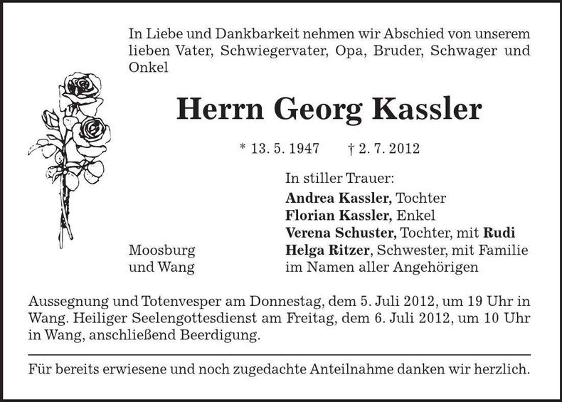 Traueranzeige Georg Kassler