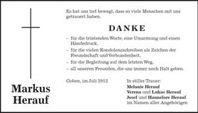Traueranzeige Markus Herauf