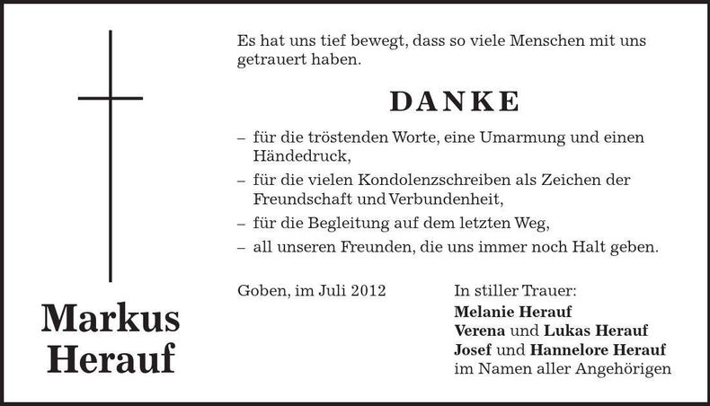 Traueranzeige Markus Herauf