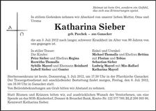 Traueranzeige Katharina Sieber