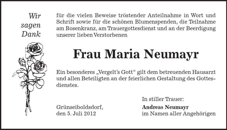 Traueranzeige Maria Neumayr