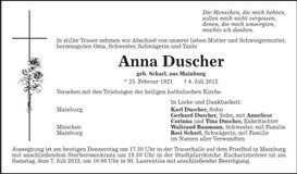 Traueranzeige Anna Duscher