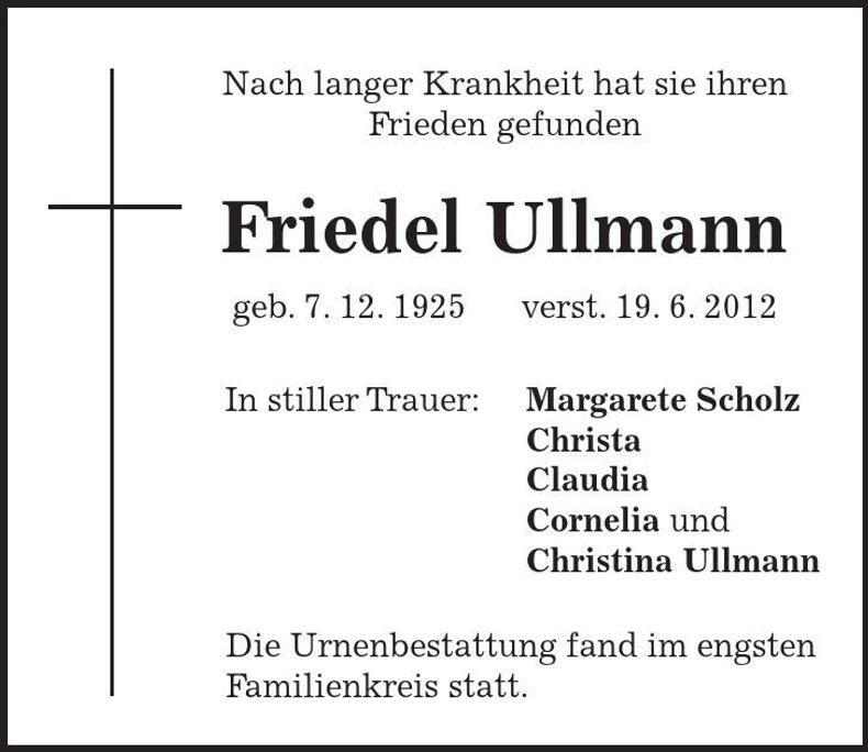 Traueranzeige Friedel Ullmann