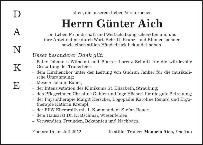 Traueranzeige Günter Aich