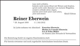 Traueranzeige Reiner Eberwein