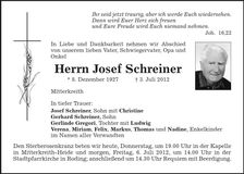 Traueranzeige Josef Schreiner