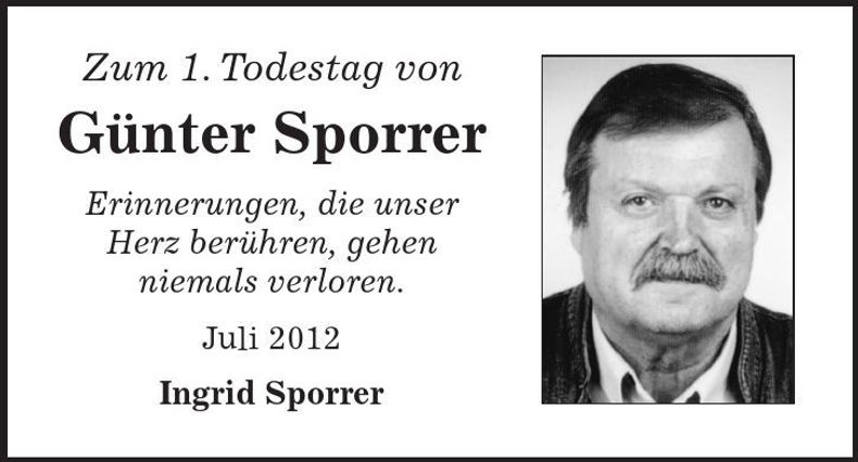 Traueranzeige Günter Sporrer
