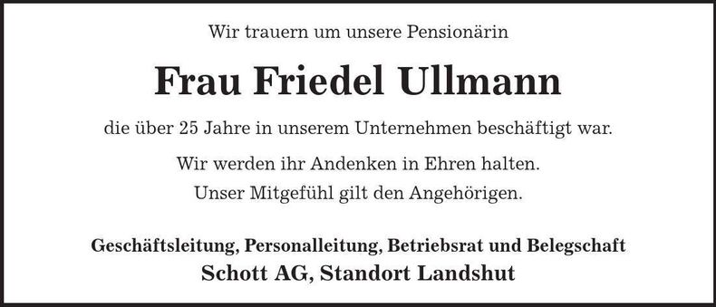 Traueranzeige Friedel Ullmann