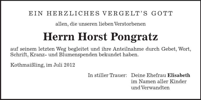 Traueranzeige Horst Pongratz