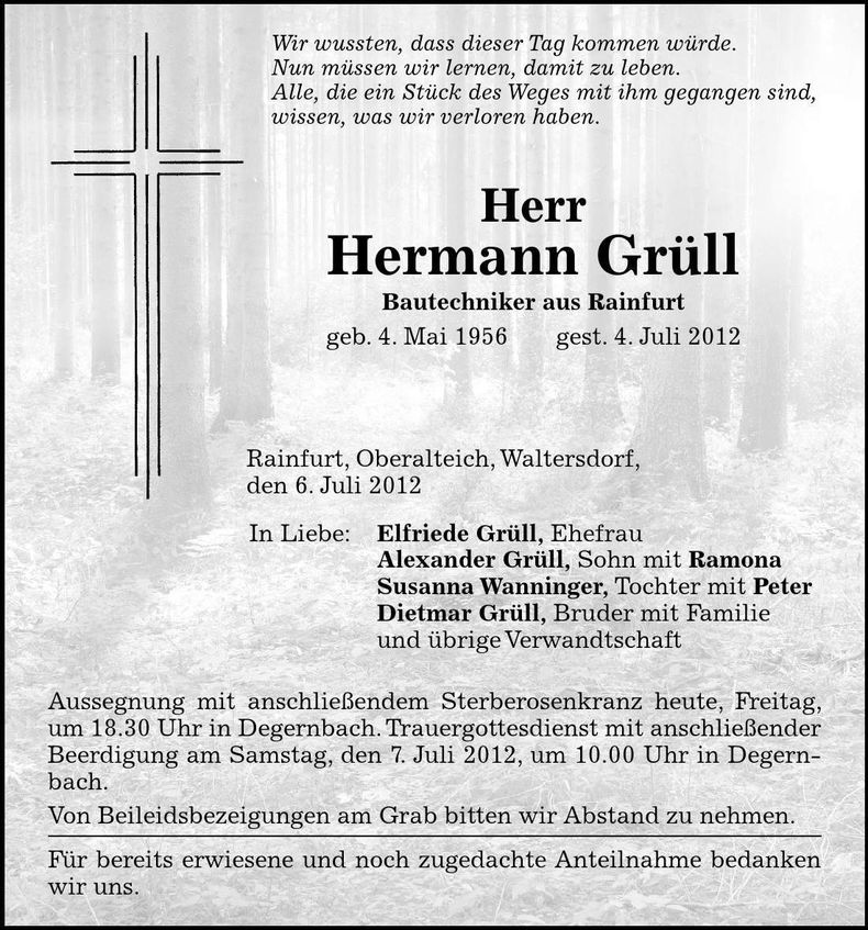 Traueranzeige Hermann Grüll