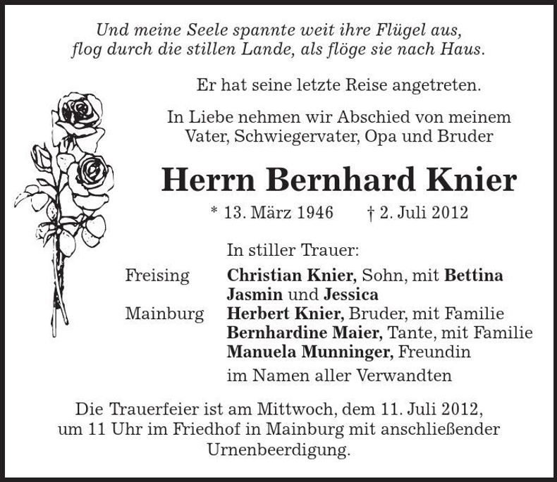 Traueranzeige Bernhard Knier