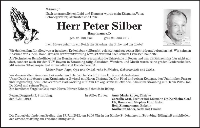 Traueranzeige Peter Silber