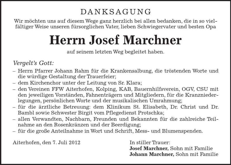 Traueranzeige Josef Marchner