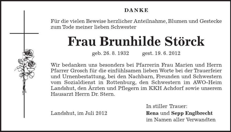 Traueranzeige Brunhilde Störck