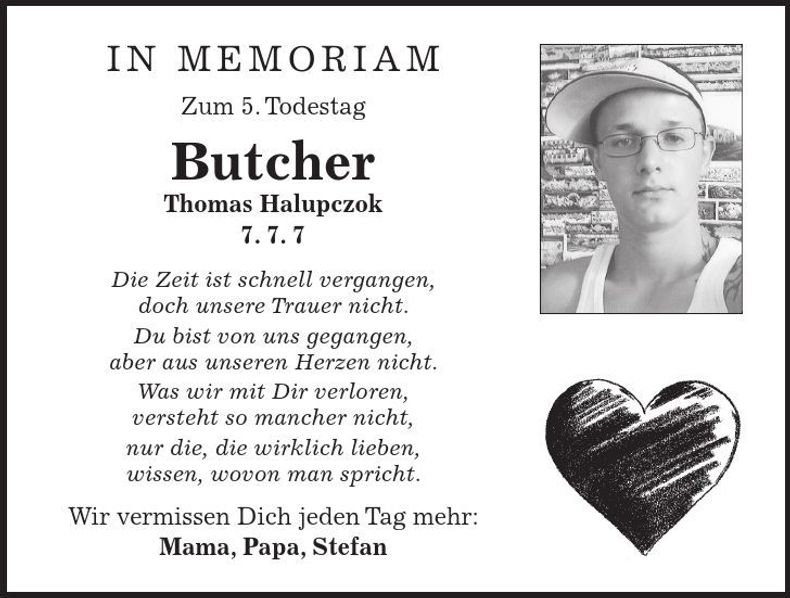 Traueranzeige Thomas Butcher Halupczok