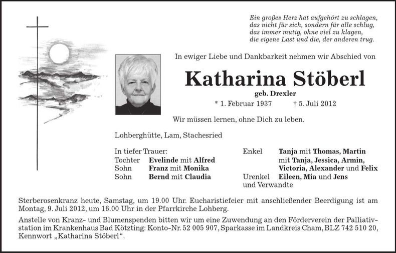 Traueranzeige Katharina Stöberl