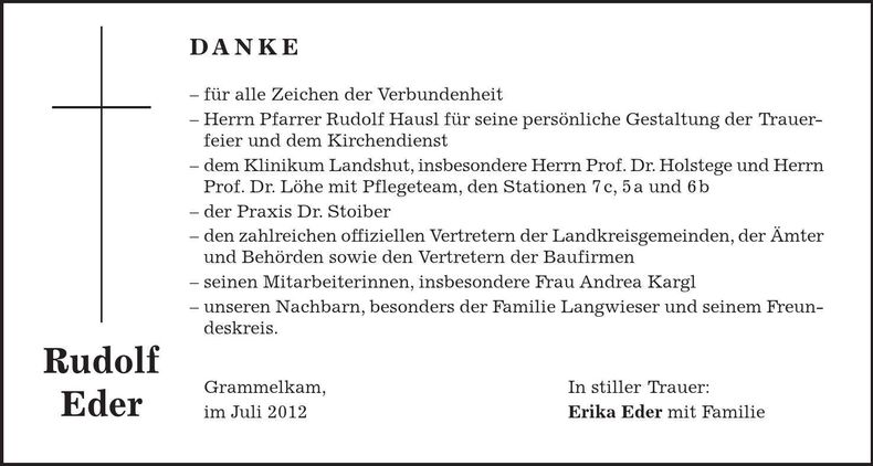 Traueranzeige Rudolf Eder