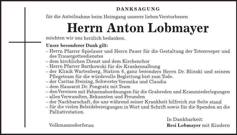 Traueranzeige Anton Lobmayer