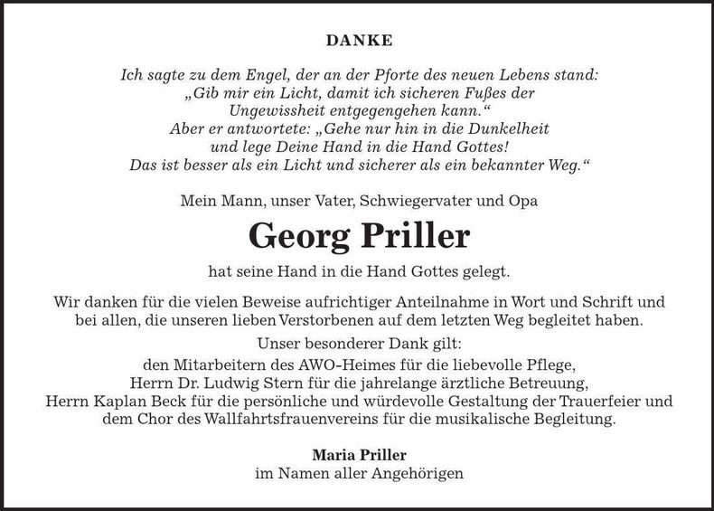Traueranzeige Georg Priller