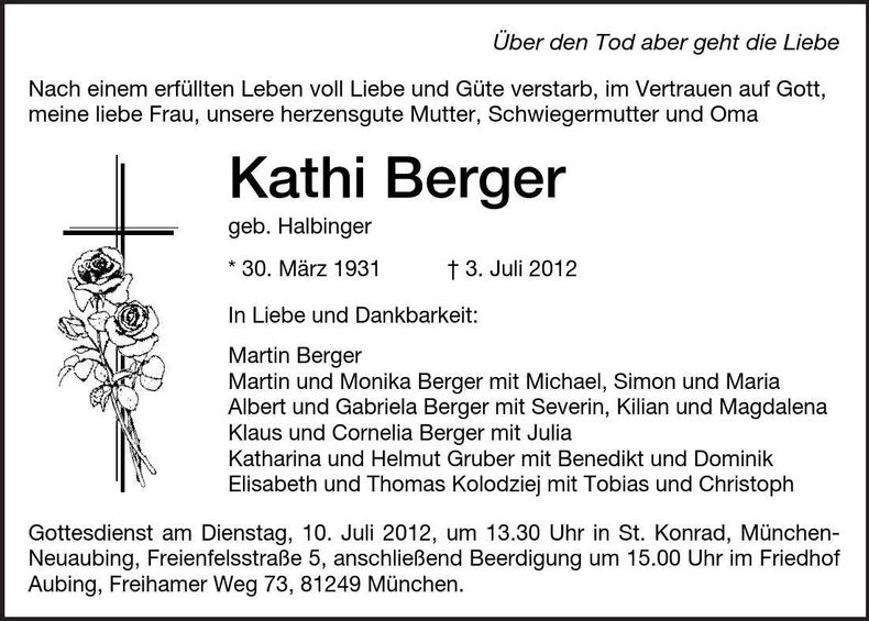 Traueranzeige Kathi Berger