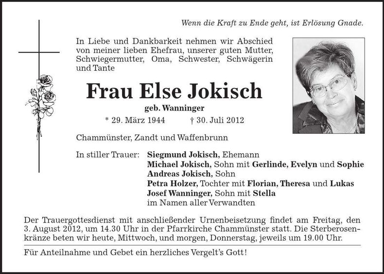 Traueranzeige Else Jokisch