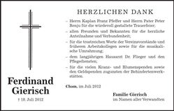Traueranzeige Ferdinand Gierisch