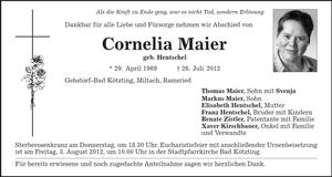 Traueranzeige Cornelia Maier