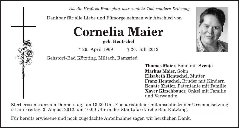 Traueranzeige Cornelia Maier