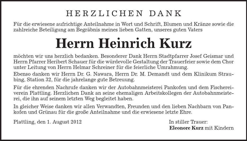 Traueranzeige Eleonore Kurz