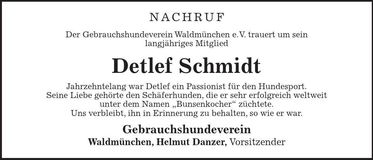 Traueranzeige Detlef Schmidt