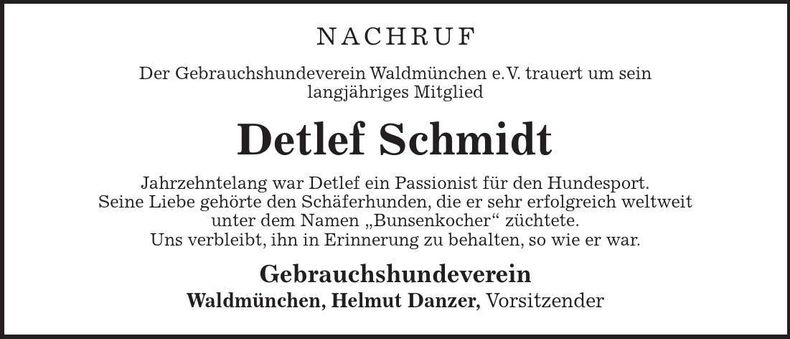 Traueranzeige Detlef Schmidt