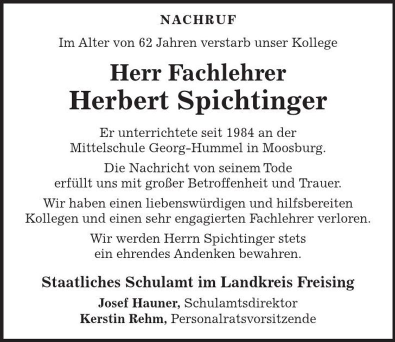 Traueranzeige Herbert Spichtinger