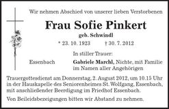Traueranzeige Sofie Pinkert